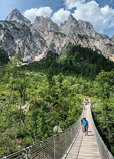 Swing bridge in Klausbach valley at Ramsau