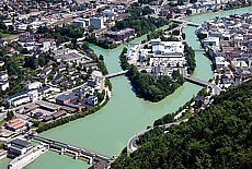 Blick vom kleinen Barmstein hinunter auf Hallein