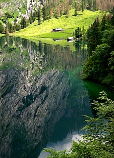 Fischunkelalm mirroring in the upper lake of the Kings lake