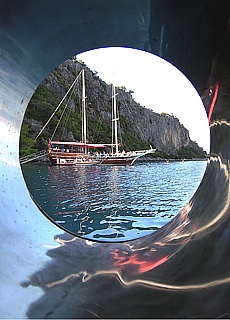 View from the cabin porthole of the Turkish Gulet