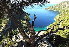 Blick von der Klippenwanderung hinunter in die Bucht von Monastir