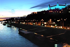 River Donau in Bratislava with Castle Hrad