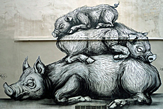 Funny pigs as a wall painting