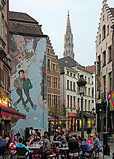 Funny wall paintings around Grande Place