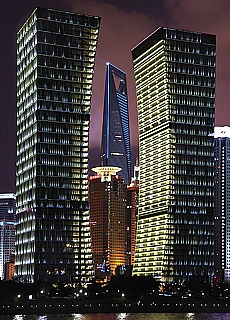 Skyline of Shanghai with bottle opener skyscraper