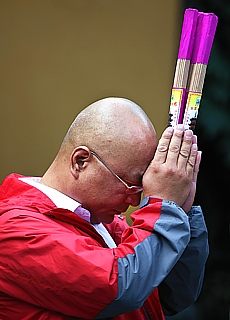 Devout Buddhist in Longhua Temple Shanghai