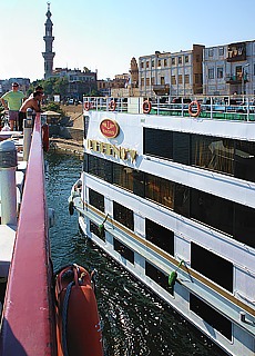 Cruise ship in the harbour of Edfu