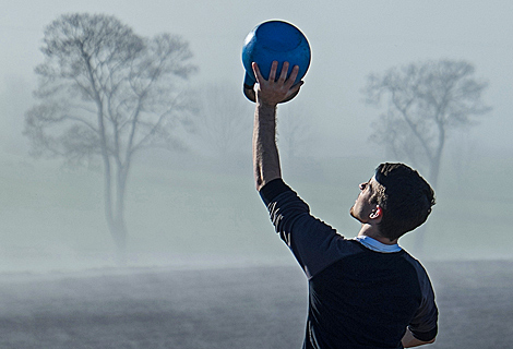 Outdoor Fitness training in the morning fog