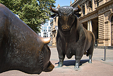 Bull and bear in front of the Stock Exchange Frankfurt