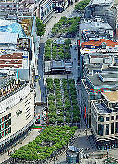 Zeppelin over the Shopping Mile Zeil in Frankfurt citycenter