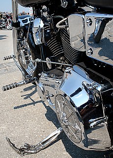 Harley Davidson with silver handbone as kickstand