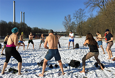 Gymnastics training in the snow