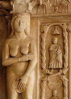 Holy naked lady on portal of Cathedral in Trogir