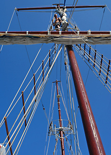 Altes Segelschiff - Mutprobe hoch oben im Krhennest
