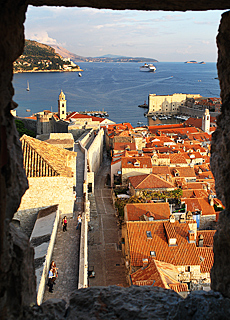 View from Defense tower downto old town of Dubrovnik