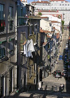 Evening light in old district Bairro Alto of Lisbon