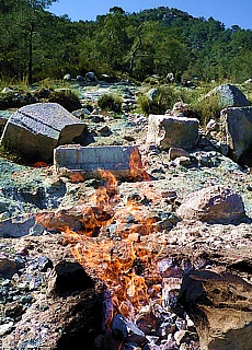 Flaming rocks Yanartas cult site Chimaira