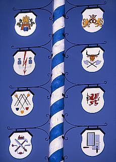 Bavarian maypole with emblems depicting local crafts