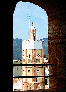 Octagonal Minarett in the blue city Chefchaouen