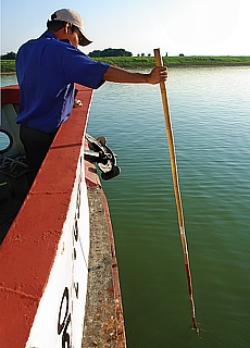 Flusstiefemessung auf dem Ayeyarwady