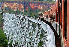 Burmese train passing over Gokteik Viaduct