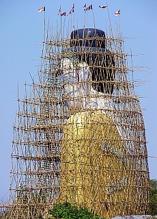 Sitting Buddha Hsehtatgyi with Bamboo scaffold in Pyay