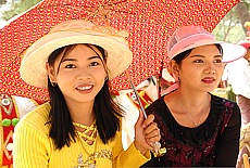 Cheerful Burmese girls at novices festival in Mandalay