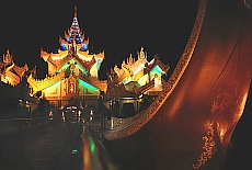 Luxury Karaweik Hotel in Yangon at night