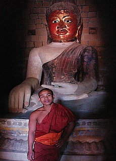 Monk with Buddha in Mrauk U