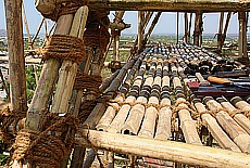 Climbing in the bamboo scaffolding of Giant Buddha in Pyay