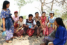 Pilgrims rest on their way to Mount Zwekabin