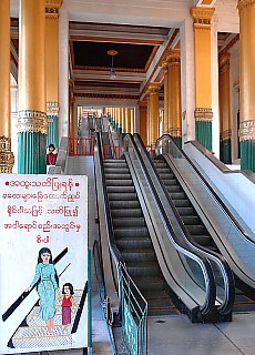 Escalator to platform of Shwedagon Pagoda in Yangon