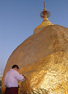 Donating extremely thin goldplates to Golden Rock Kyaikhto