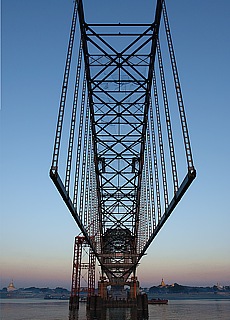 Steelbridge construction over Ayeyarwady river near Mandalay