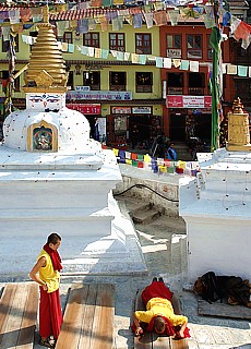 Military Drill of Buddhist monks in Bodnath temple