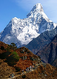 Panorama trail front of the holy mountain Ama Dablam