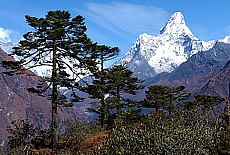 View from the sherpa village Khumjung in direction of Everest and Ama Dablam