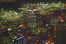 View from Sky Tower downto Auckland Downtown at night