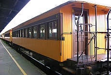 Old express train waggon buid of wood at trainstation Dunedin