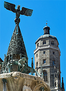 Church steeple and market square Nrdlingen