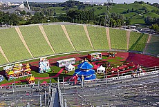 View into Olympiastadion and to Olympia mountain