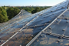 View from Olympia tentroof downto Skyline of Munich