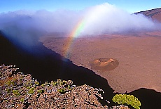 Volcano Piton Fournaise with rainbow above Formica Leo