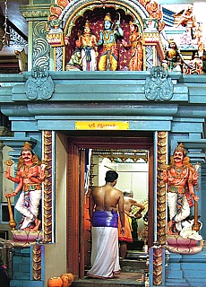 Ritual ablution in Hindu Temple of Colombo Downtown