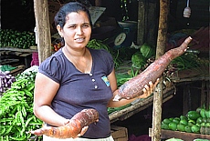 Sinhala peasant woman at a vegetable shop