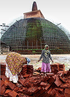 Womens work at the brick pagoda in Anuradhapura