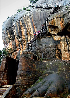 Iron ladders up to Sigiriya Lion Rock