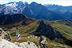 View from Pordoi summit to snowcovered Marmulata mountain