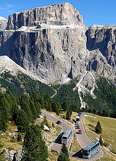 Dolomites highway with Sella Group