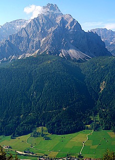 View from Helm mountain to Redwall of Sexten village